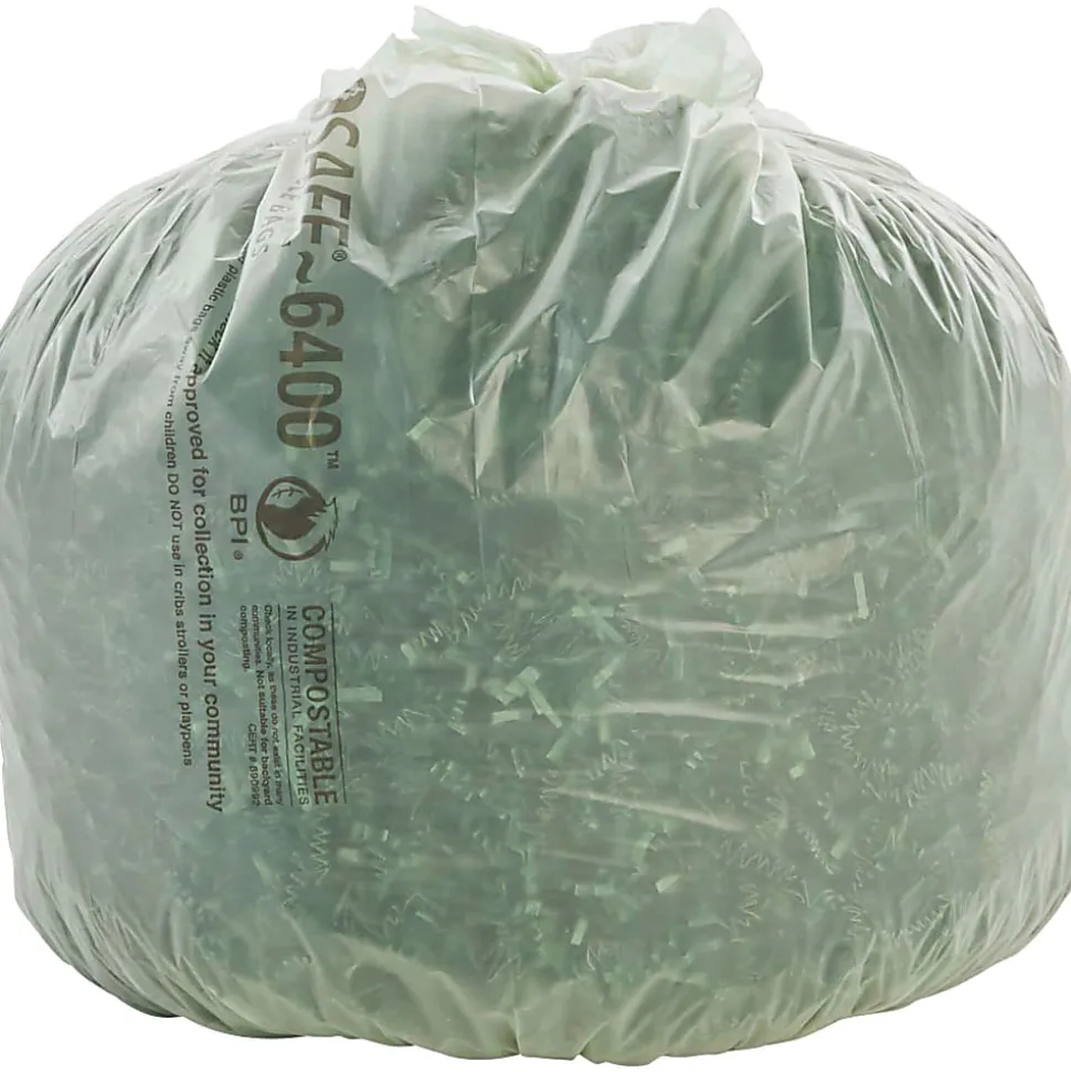Stout EcoSafe 6400 Compostable Compost Bags, 0.85 mil, 13 Gallon, Green, Box Of 45