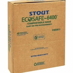Stout EcoSafe 6400 Compostable Compost Bags, 0.85 mil, 13 Gallon, Green, Box Of 45
