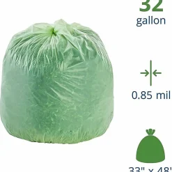 Stout® EcoSafe-6400 Compostable Compost Bags, 0.85 mil, 32-Gallon, Green, Box Of 50