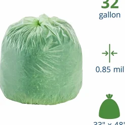 Stout® EcoSafe-6400 Compostable Compost Bags, 0.85 mil, 32-Gallon, Green, Box Of 50