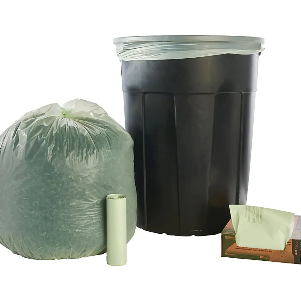 Stout® EcoSafe-6400 Compostable Compost Bags, 0.85 mil, 32-Gallon, Green, Box Of 50