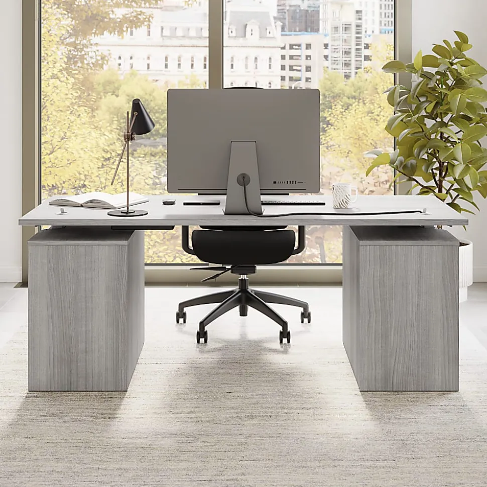 Stratus 72W x 30D Electric Height Adjustable Standing Desk with Drawers, Platinum Gray, Standard Delivery