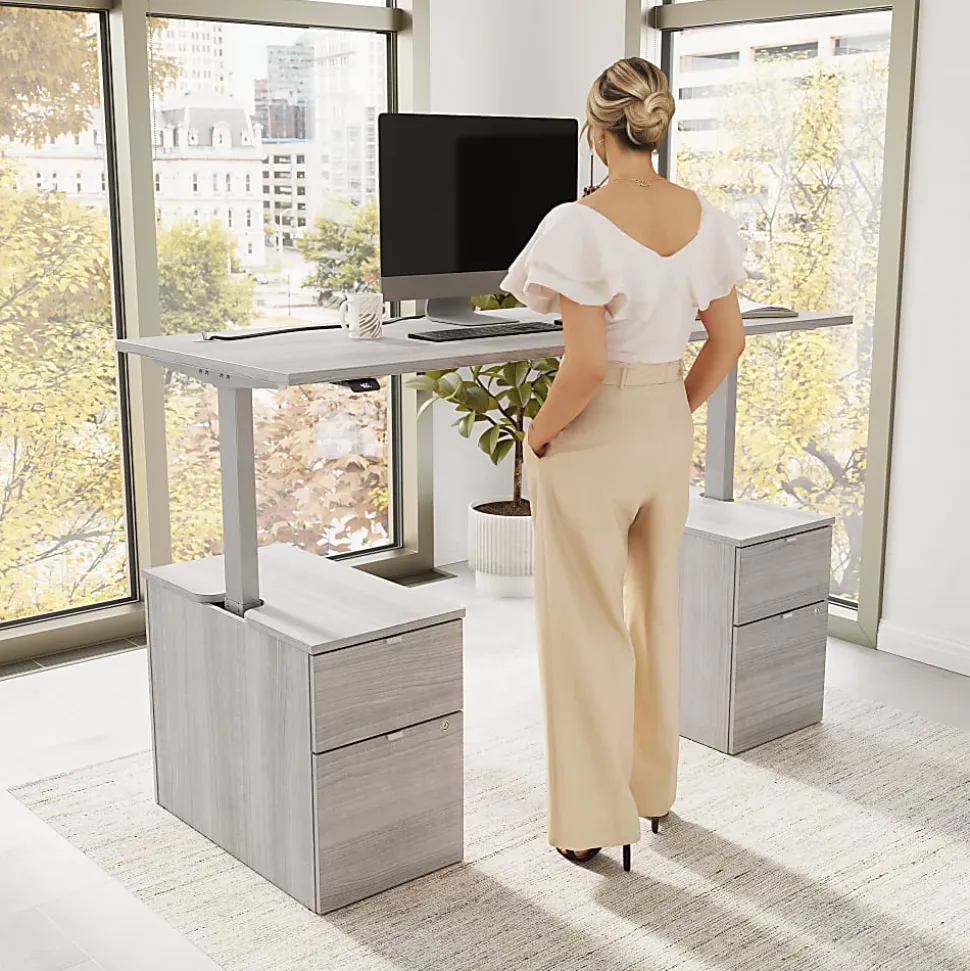 Stratus 72W x 30D Electric Height Adjustable Standing Desk with Drawers, Platinum Gray, Standard Delivery