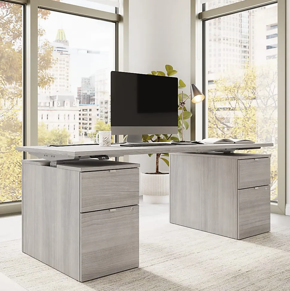 Stratus 72W x 30D Electric Height Adjustable Standing Desk with Drawers, Platinum Gray, Standard Delivery