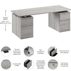 Stratus 72W x 30D Electric Height Adjustable Standing Desk with Drawers, Platinum Gray, Standard Delivery