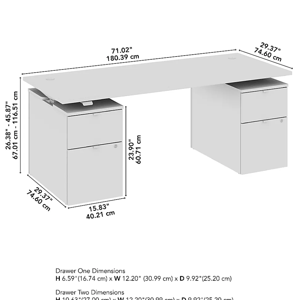 Stratus 72W x 30D Electric Height Adjustable Standing Desk with Drawers, Platinum Gray, Standard Delivery