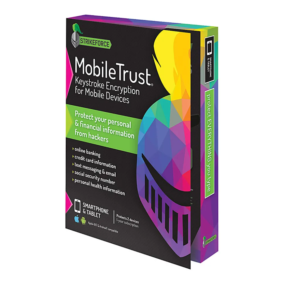 StrikeForce Technologies MobileTrust® Keystroke Encryption Software, For 2 Devices, 1-Year Subscription, For Android/iOS, Download