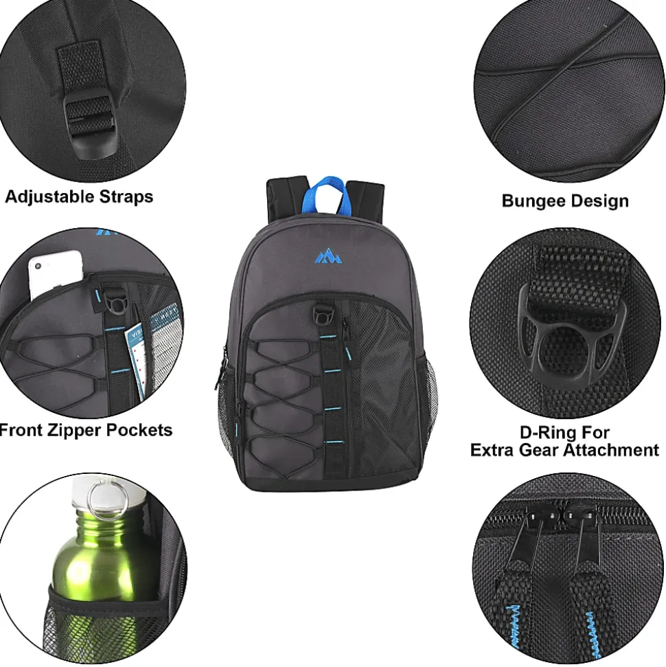 Summit Ridge Bungee Backpacks, Assorted Colors, Case Of 24 Backpacks, 2938Q24