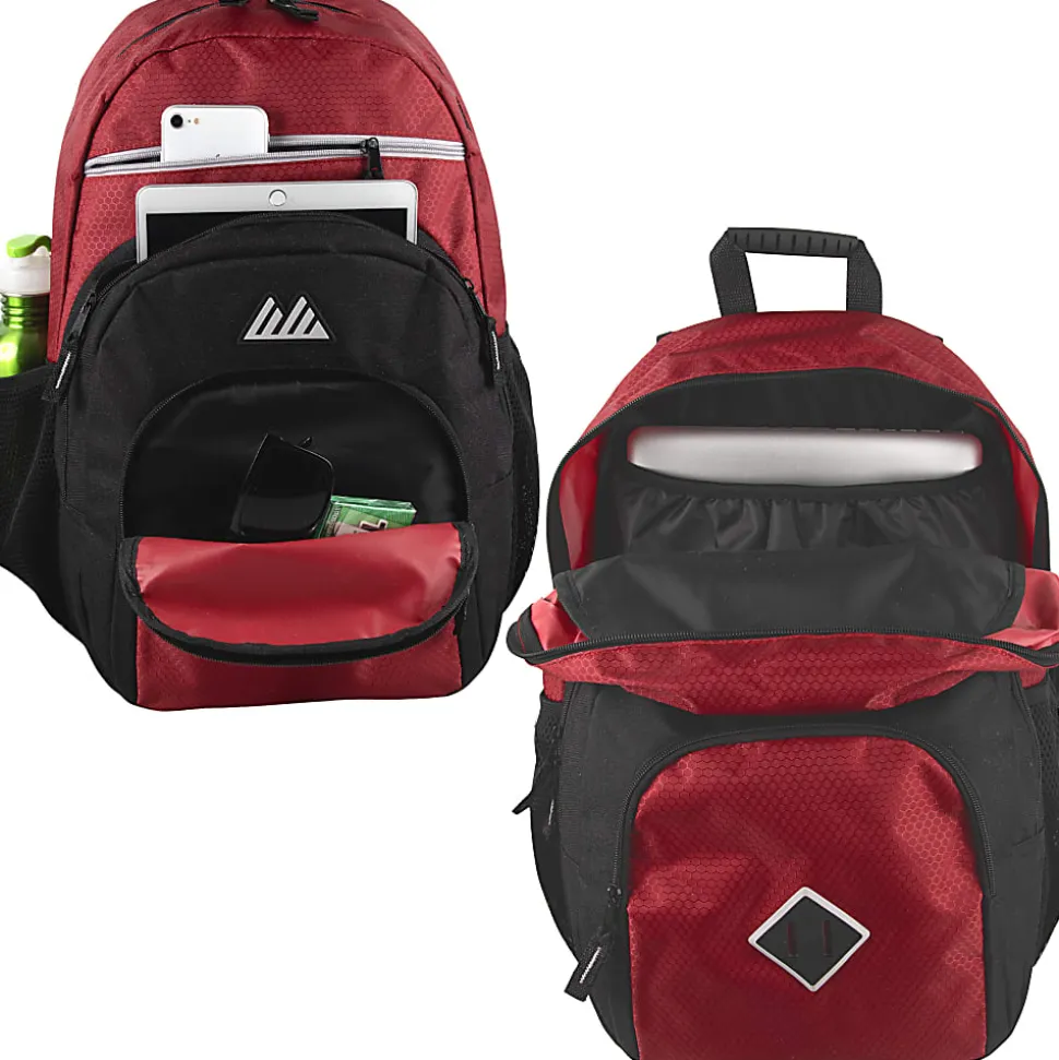 Summit Ridge Double Dome Backpacks With 17" Laptop Sleeves, Blue/Red/Gray, Total Qty 24