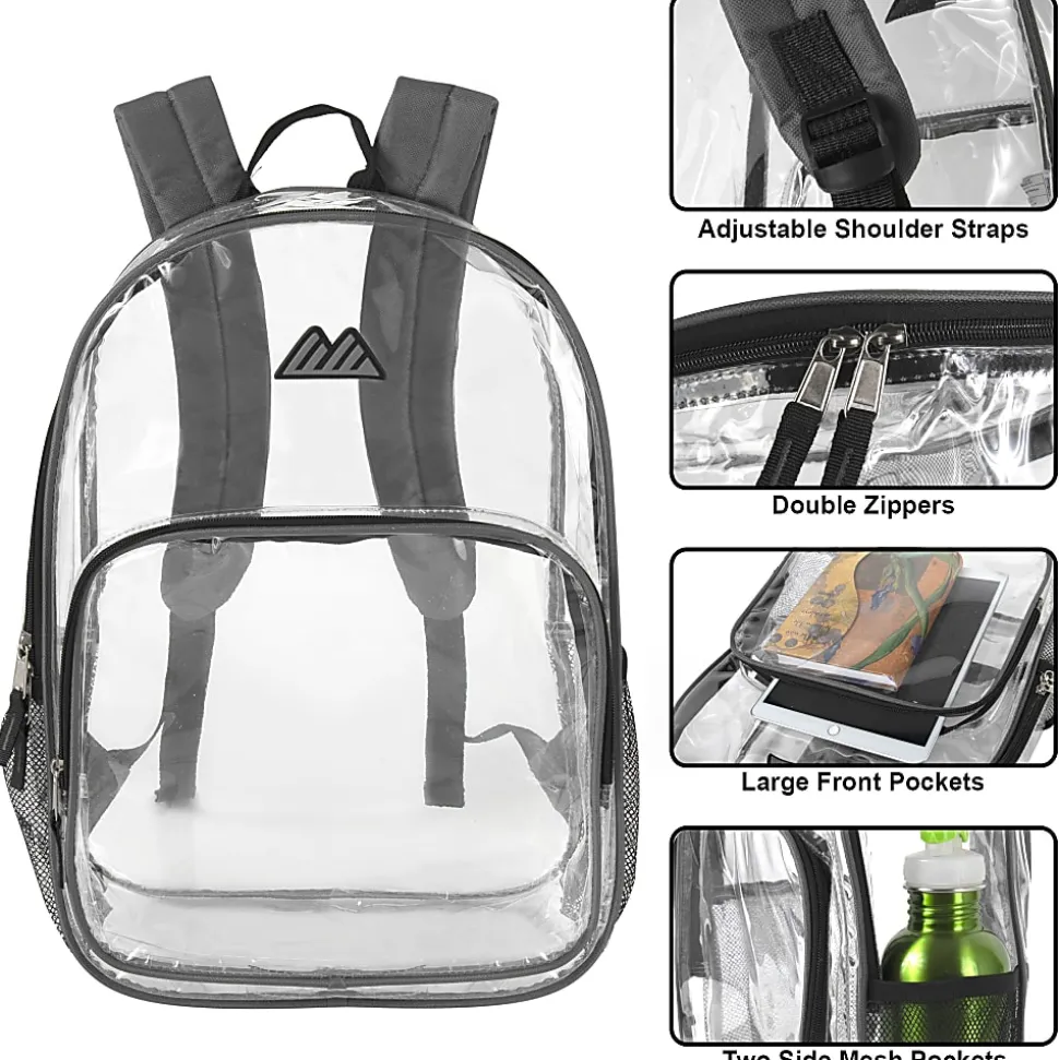 Summit Ridge Heavy-Duty Clear Backpack, Gray Trim