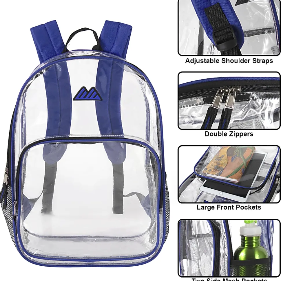 Summit Ridge Heavy-Duty Clear Backpack, Blue Trim