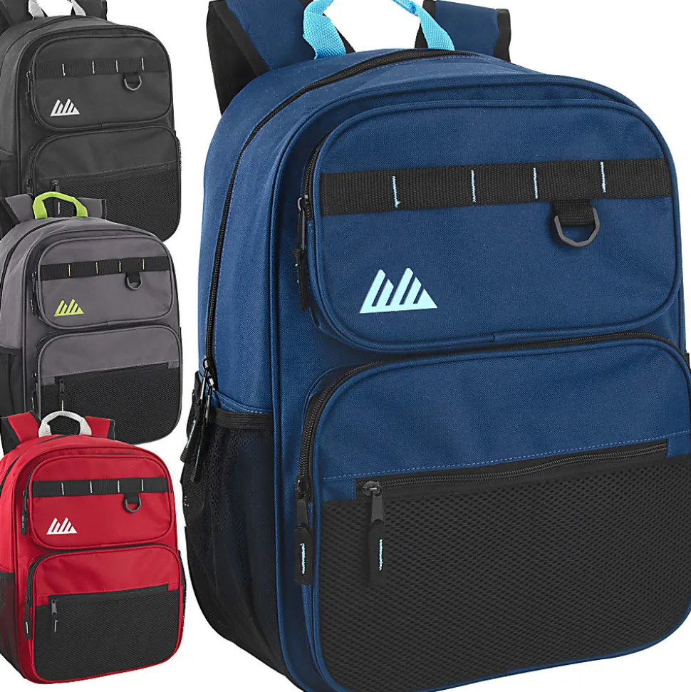 Summit Ridge Multi-Pocket Backpacks, Assorted Colors, Case Of 24 Backpacks, 2939Q24