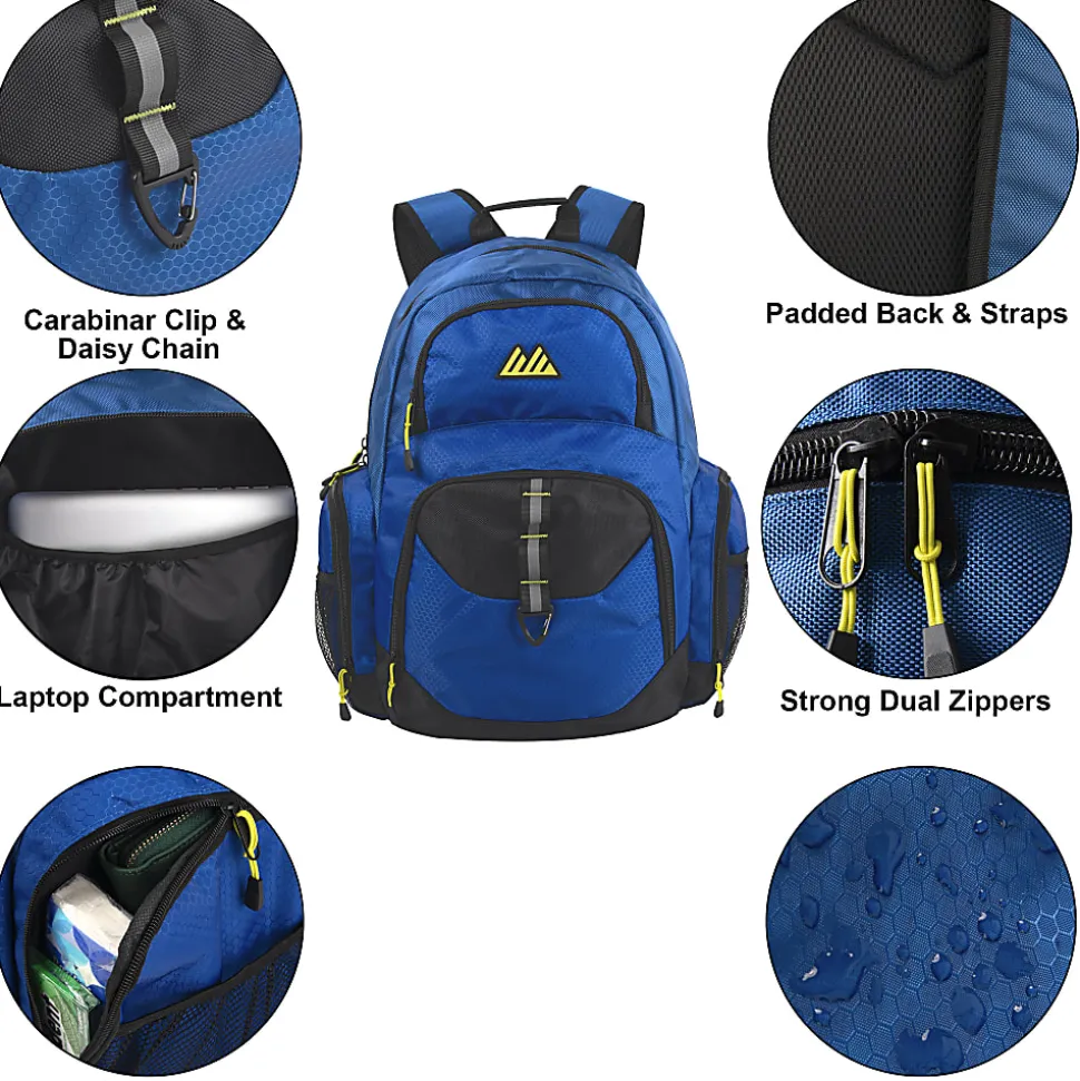 Summit Ridge Multi-Pocket Daisy Chain Backpacks With 17" Laptop Sleeves, Black/Blue/Gray, Total Qty 12