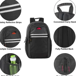 Summit Ridge Multi-Pocket Reflective Backpacks With 30-Piece School Supply Kits, Assorted Colors, Total Qty 12