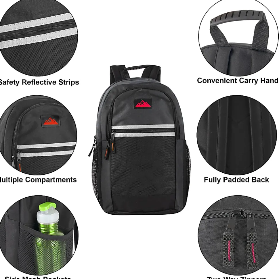 Summit Ridge Multi-Pocket Reflective Backpacks With 30-Piece School Supply Kits, Assorted Colors, Total Qty 12