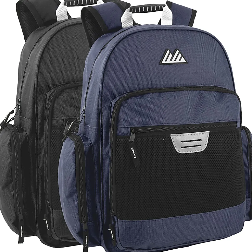 Summit Ridge Multi-Pocket Reflective Collegiate Backpacks With 45-Piece School Supply Kits, Black/Blue, Total Qty 24