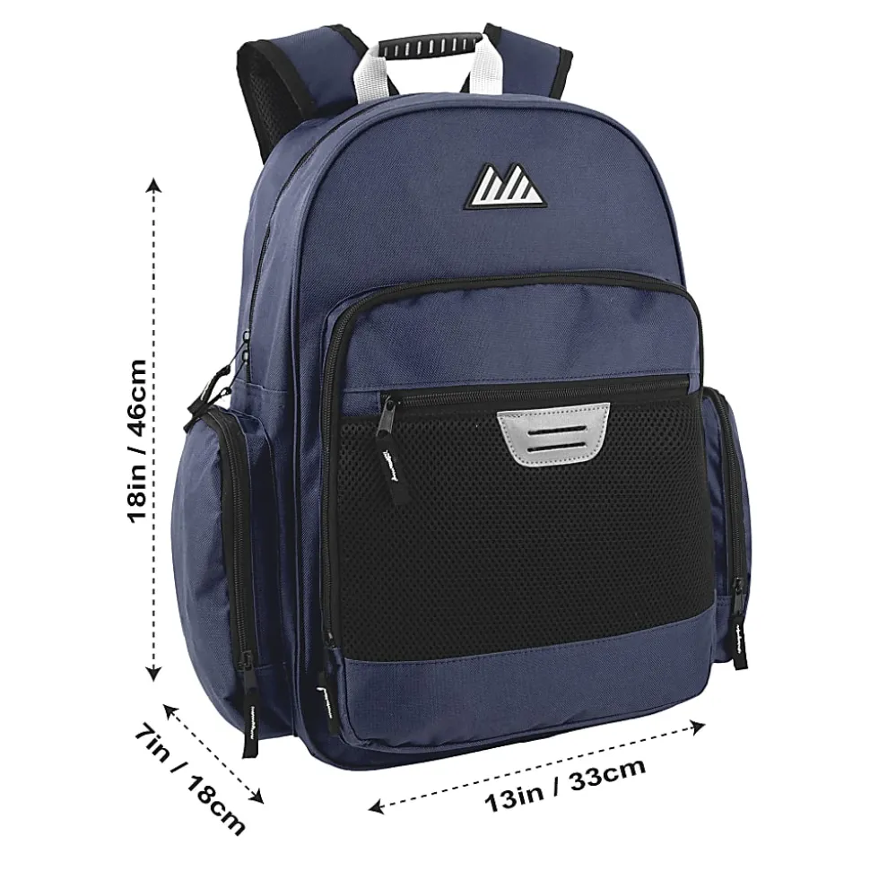Summit Ridge Multi-Pocket Reflective Collegiate Backpacks With 45-Piece School Supply Kits, Black/Blue, Total Qty 24