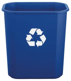Suncast Commercial Desk-Side Resin Trash Cans With Recycle Label, 3 Gallons, Blue, Set Of 12 Cans