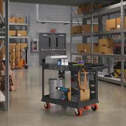 Suncast Commercial Heavy-Duty Plus 2-Shelf Utility Cart, 34-13/16"H x 26-1/2"W x 48-3/4"D, Gray