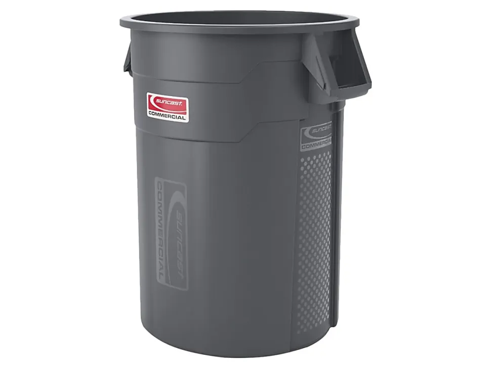 Suncast® Commercial Oval HDPE Utility Trash Can, 55 Gallons, Gray