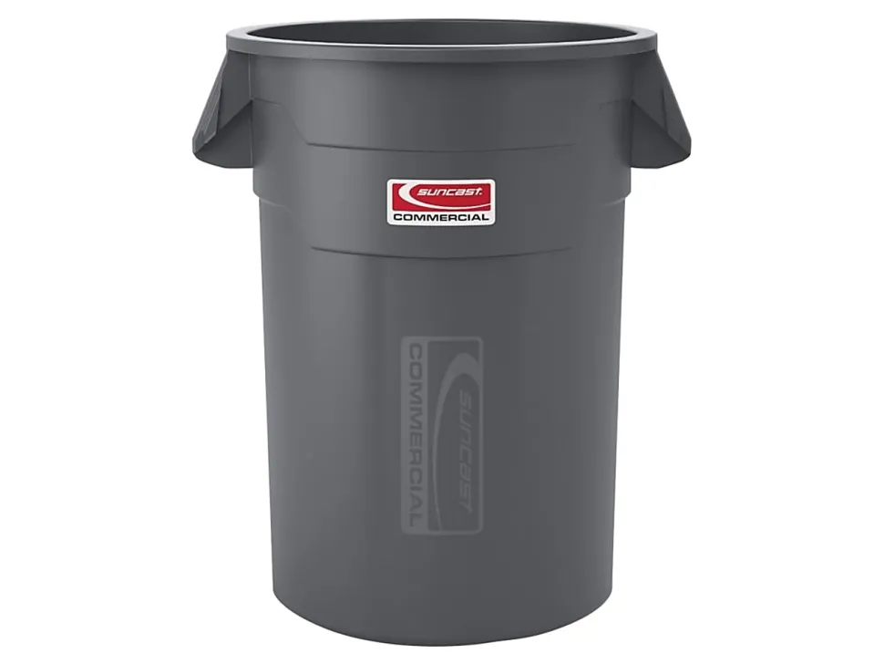 Suncast® Commercial Oval HDPE Utility Trash Can, 55 Gallons, Gray