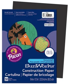SunWorksĀ® Construction Paper, 9" x 12", Black, Pack Of 50