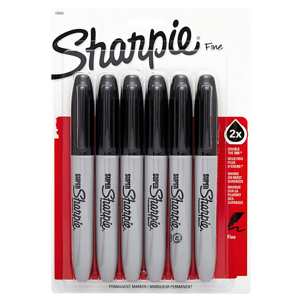 Super Sharpie® Permanent Markers, Black, Pack Of 6 Markers