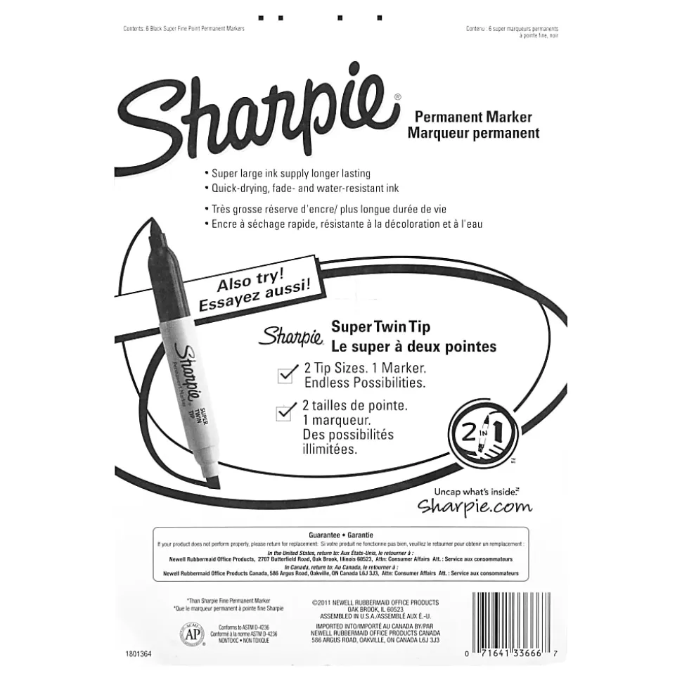 Super Sharpie® Permanent Markers, Black, Pack Of 6 Markers