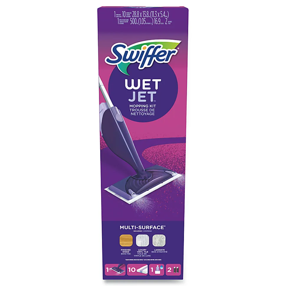 Swiffer® WetJet® WetJet Mop Starter Kit with 10 Pads and 1 Cleaner, 11.3 x 5.4 Head, Silver Handle