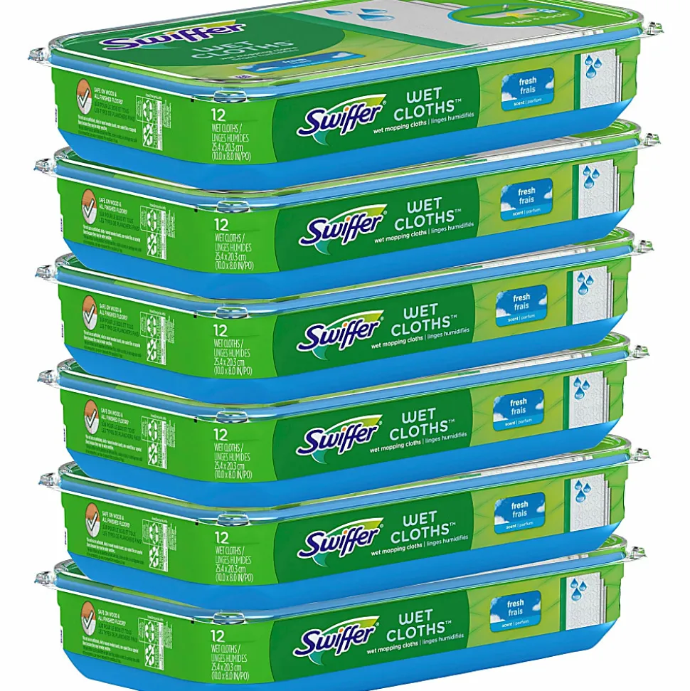 Swiffer® Wet Refill Cloths, 8 x 10, Fresh Scent, White, 12/Box, 6 Boxes/Carton