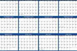 2026-2027 SwiftGlimpse Academic Monthly Wall Calendar, 36” x 24", Navy/White, July To June, Total Qty 1