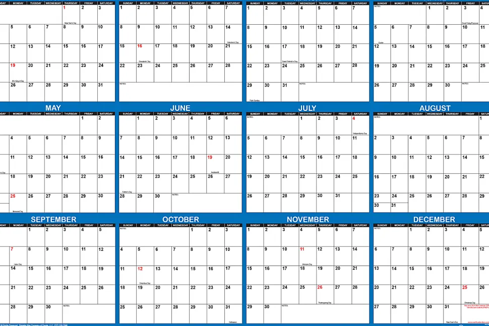 2026 SwiftGlimpse Yearly Erasable Wall Calendar, 48" x 72", White/Navy, January To December