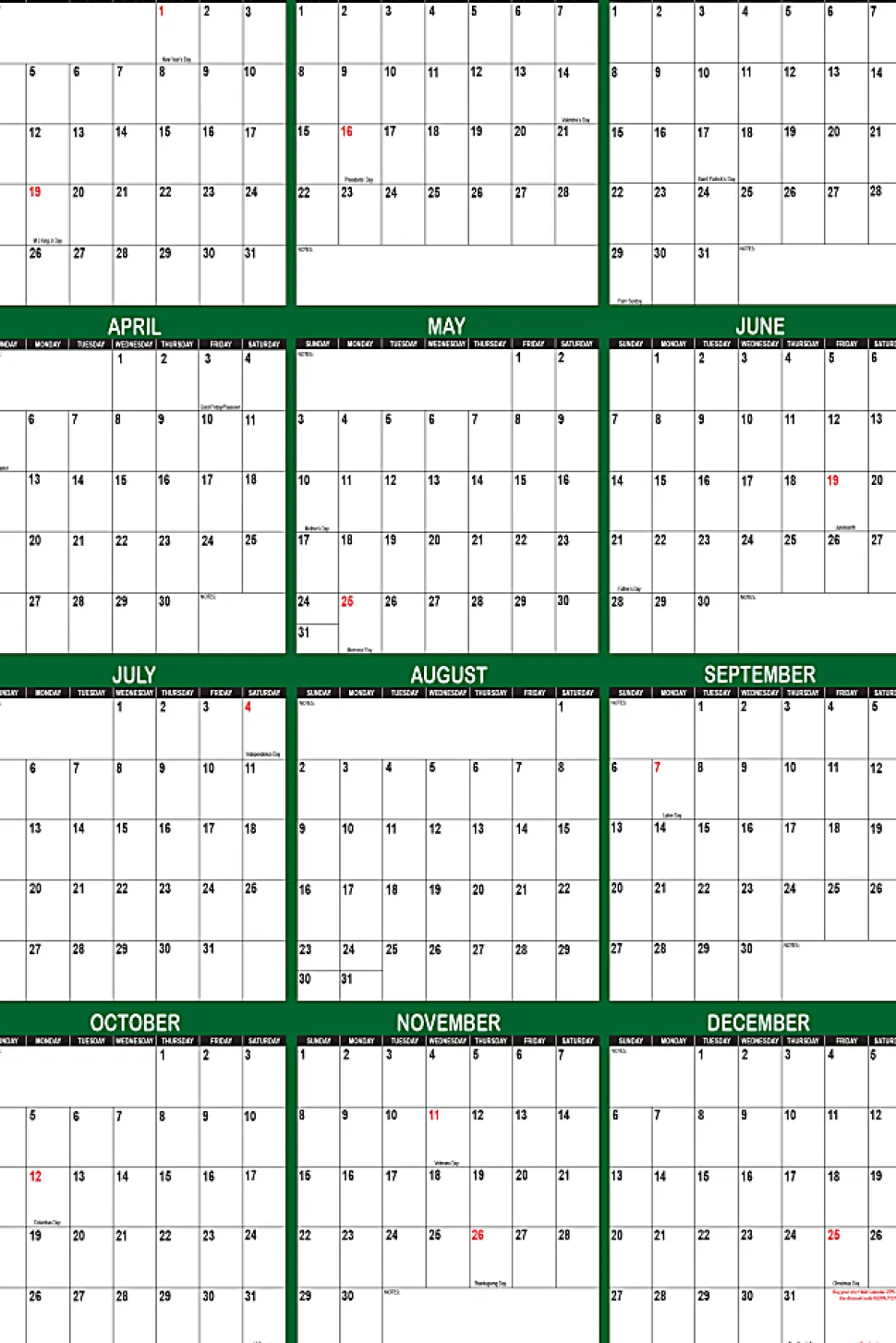 2026 SwiftGlimpse Yearly Reversible Erasable Wall Calendar, 32" x 48", White/Green, January To December
