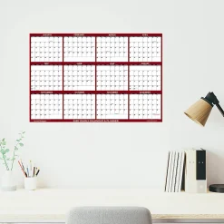 2026 SwiftGlimpse Yearly Reversible Erasable Wall Calendar, 18" x 24", White/Maroon, January To December
