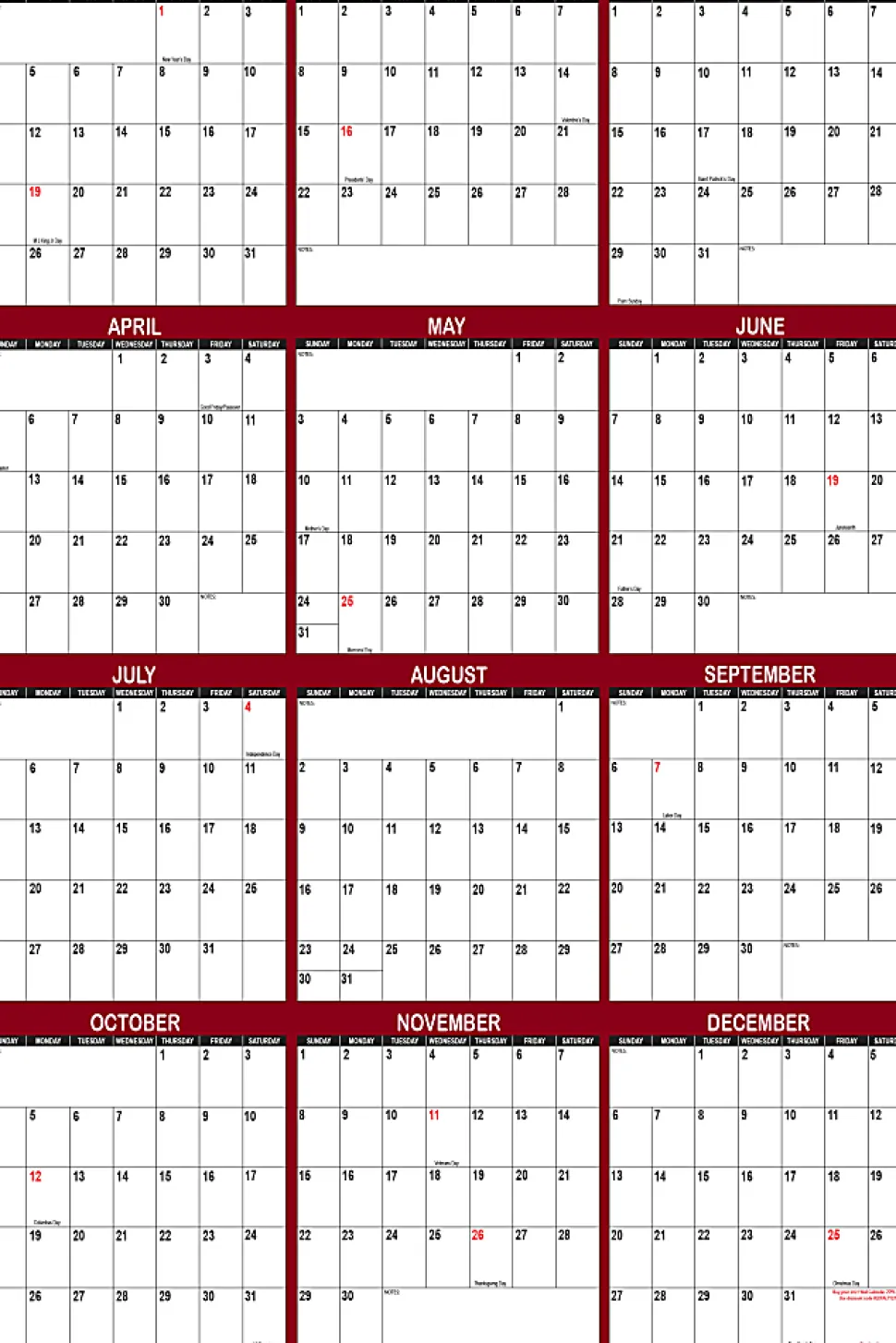 2026 SwiftGlimpse Yearly Reversible Erasable Wall Calendar, 18" x 24", White/Maroon, January To December