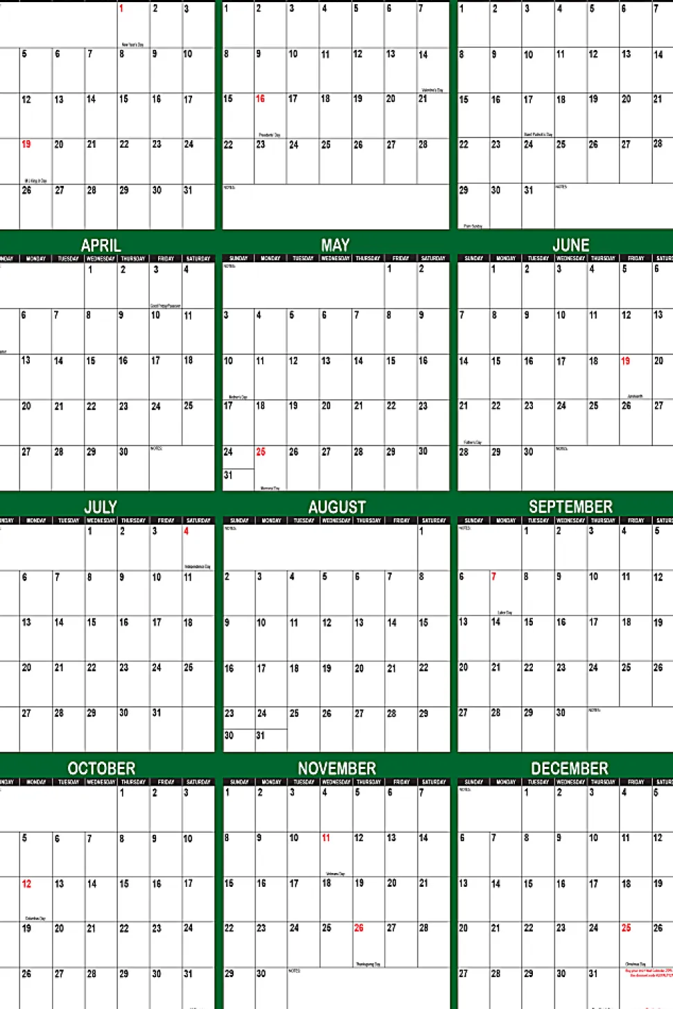 2026 SwiftGlimpse Yearly Reversible Erasable Wall Calendar, 24" x 36", White/Green, January To December