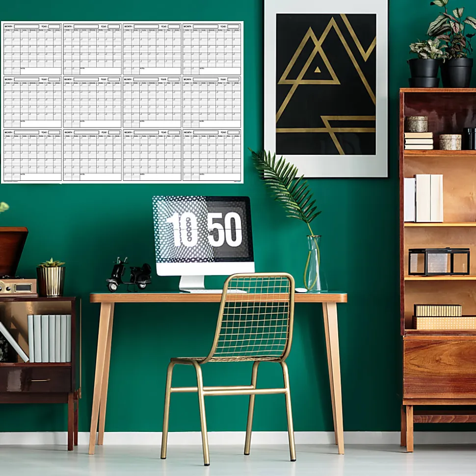 SwiftGlimpse Yearly Wall Calendar Planner, 36” x 48”, Black/White, Undated