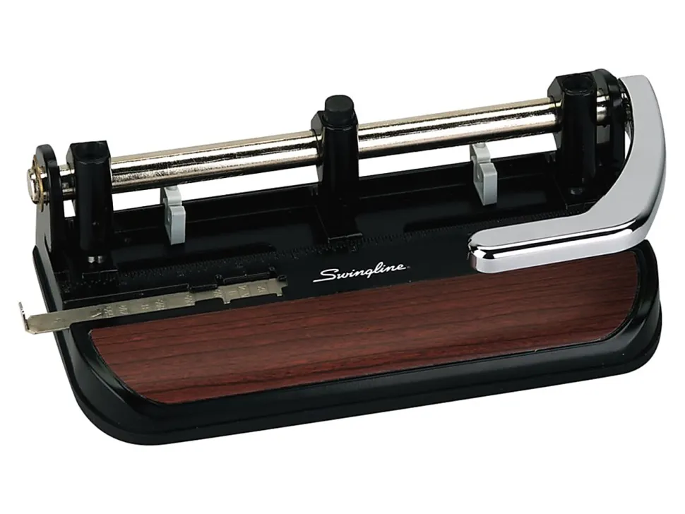 Swingline® Heavy Duty Adjustable 3-Hole Punch, Black/Faux Woodgrain