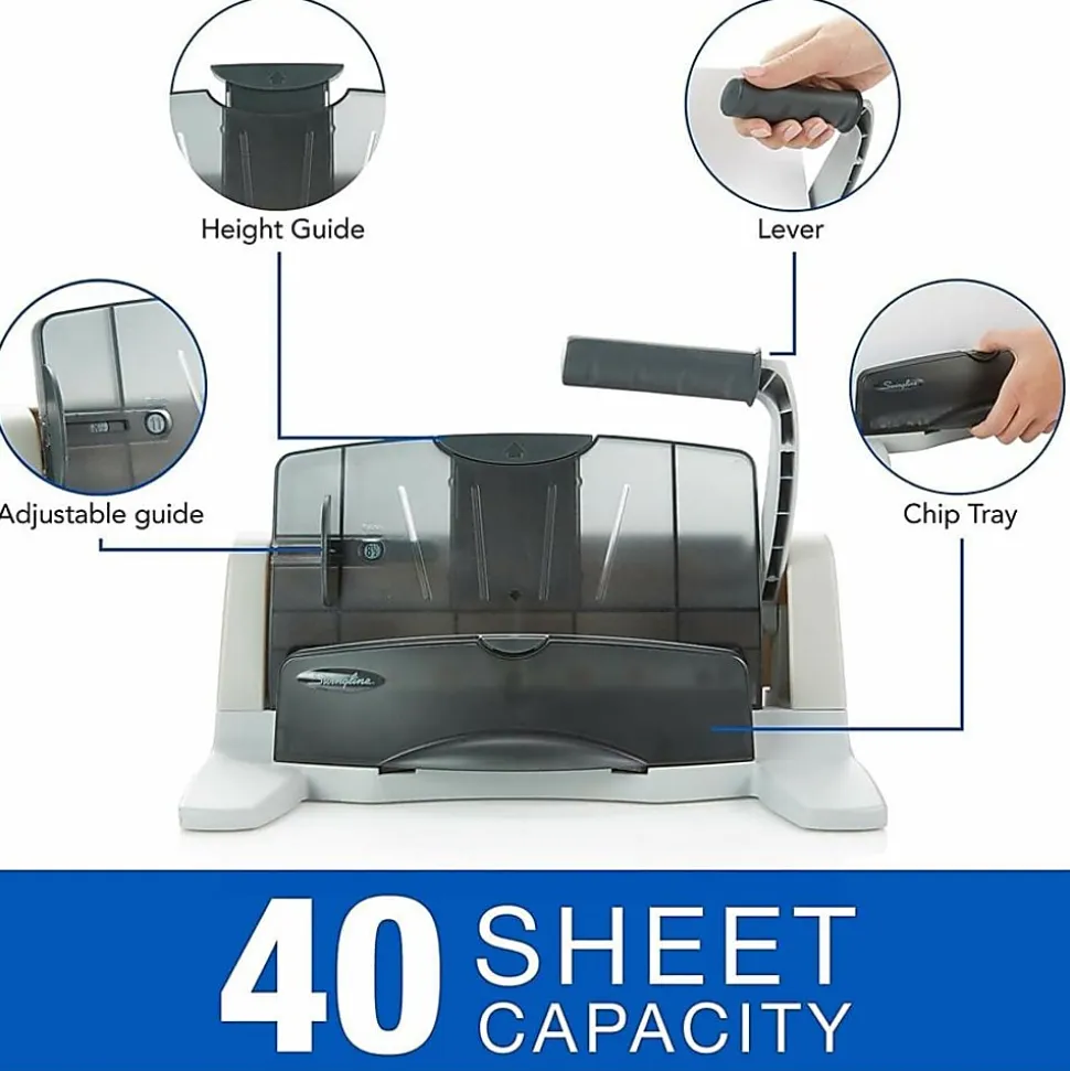 Swingline® LightTouch® Heavy-Duty Paper Punch, Charcoal/Gray