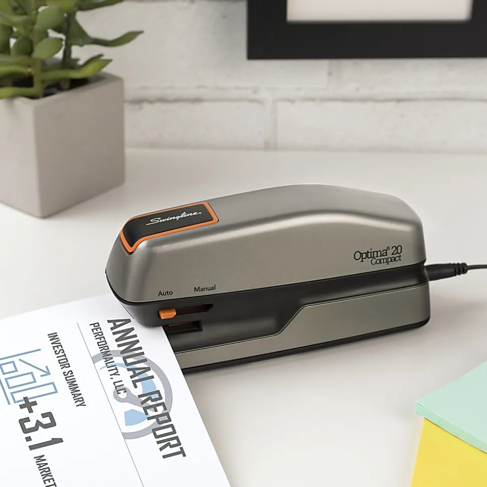 Swingline® Optima® 20 Compact Electric Stapler, 20 Sheets, Silver