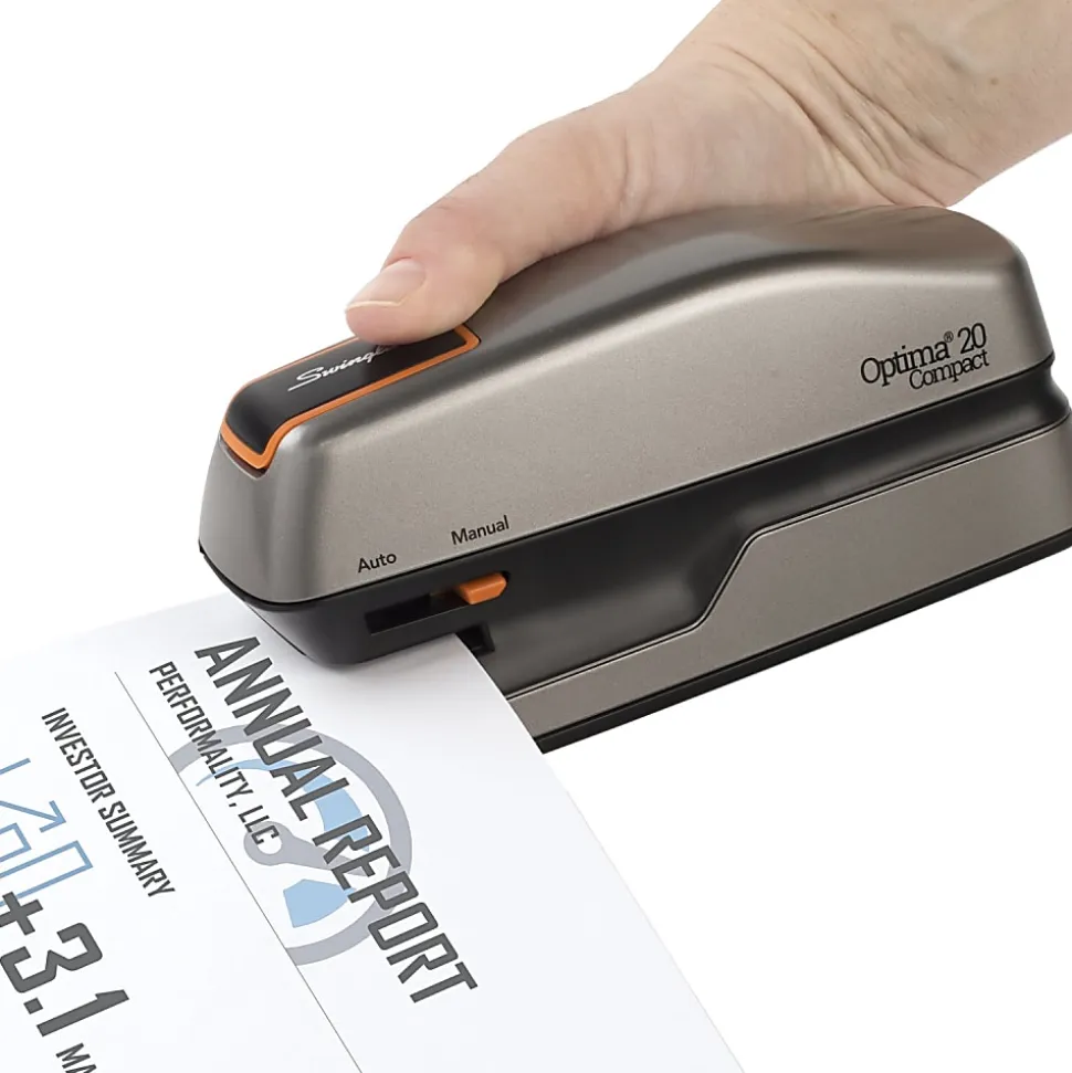 Swingline® Optima® 20 Compact Electric Stapler, 20 Sheets, Silver