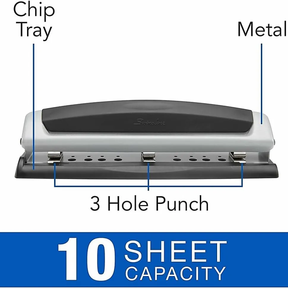 Swingline® Precision Pro® Desktop Punch, 10-Sheet Capacity, Silver