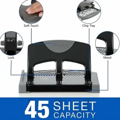 Swingline® SmartTouch™ Low-Force 3-Hole Punch, Black/Gray