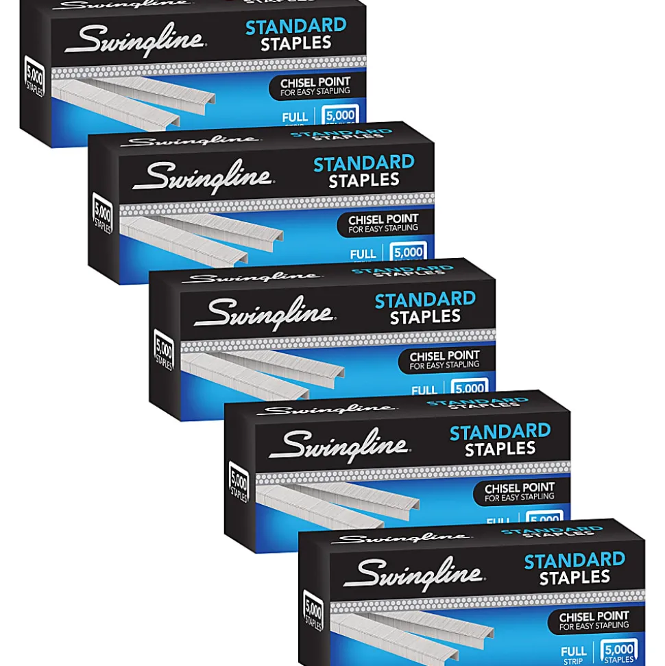 Swingline® Standard Staples, 1/4" Length, 5,000 Per Box, Pack Of 5