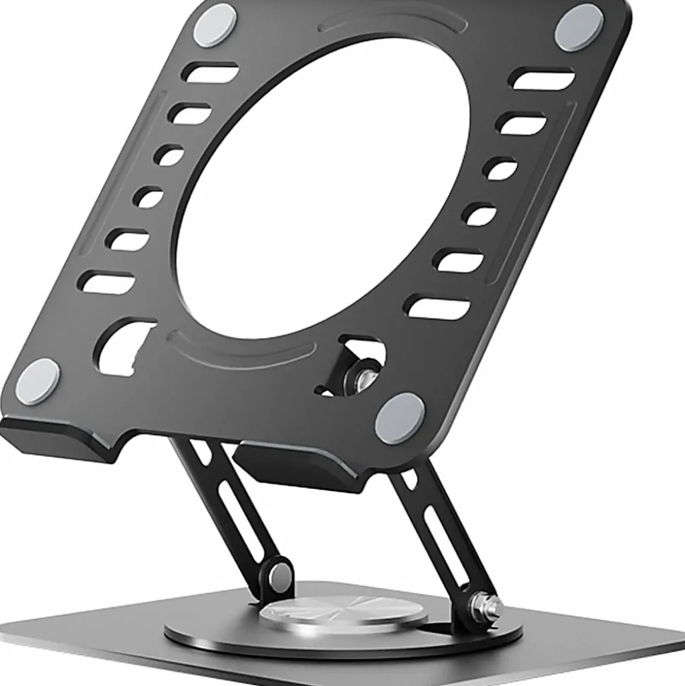 Swivel Laptop Stand - Adjustable 360° Rotating Metal Laptop Riser (Black) - Raise, rotate, and cool your laptop for better posture and productivity.