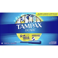 Tampax Pearl Tampons With LeakGuard Protection, Regular Absorbency, Box Of 8