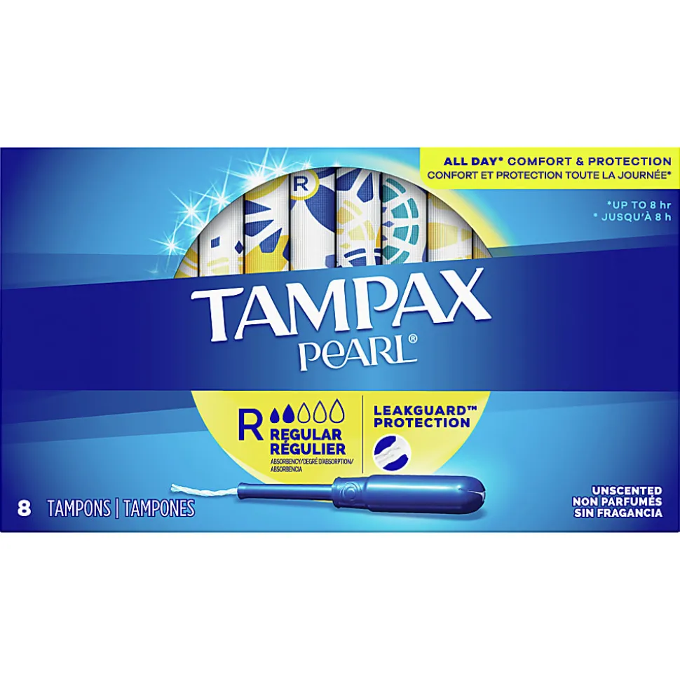 Tampax Pearl Tampons With LeakGuard Protection, Regular Absorbency, Box Of 8