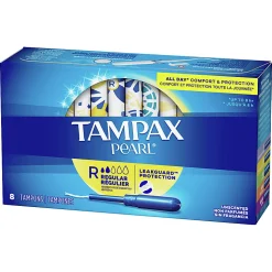 Tampax Pearl Tampons With LeakGuard Protection, Regular Absorbency, Box Of 8