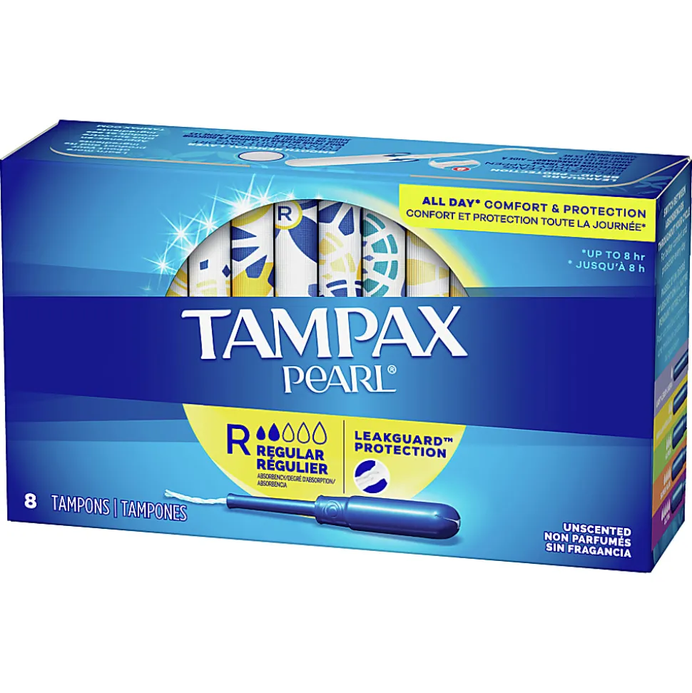 Tampax Pearl Tampons With LeakGuard Protection, Regular Absorbency, Box Of 8