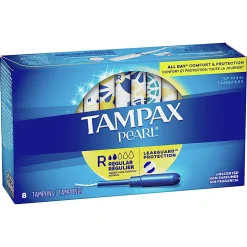 Tampax Pearl Tampons With LeakGuard Protection, Regular Absorbency, Box Of 8